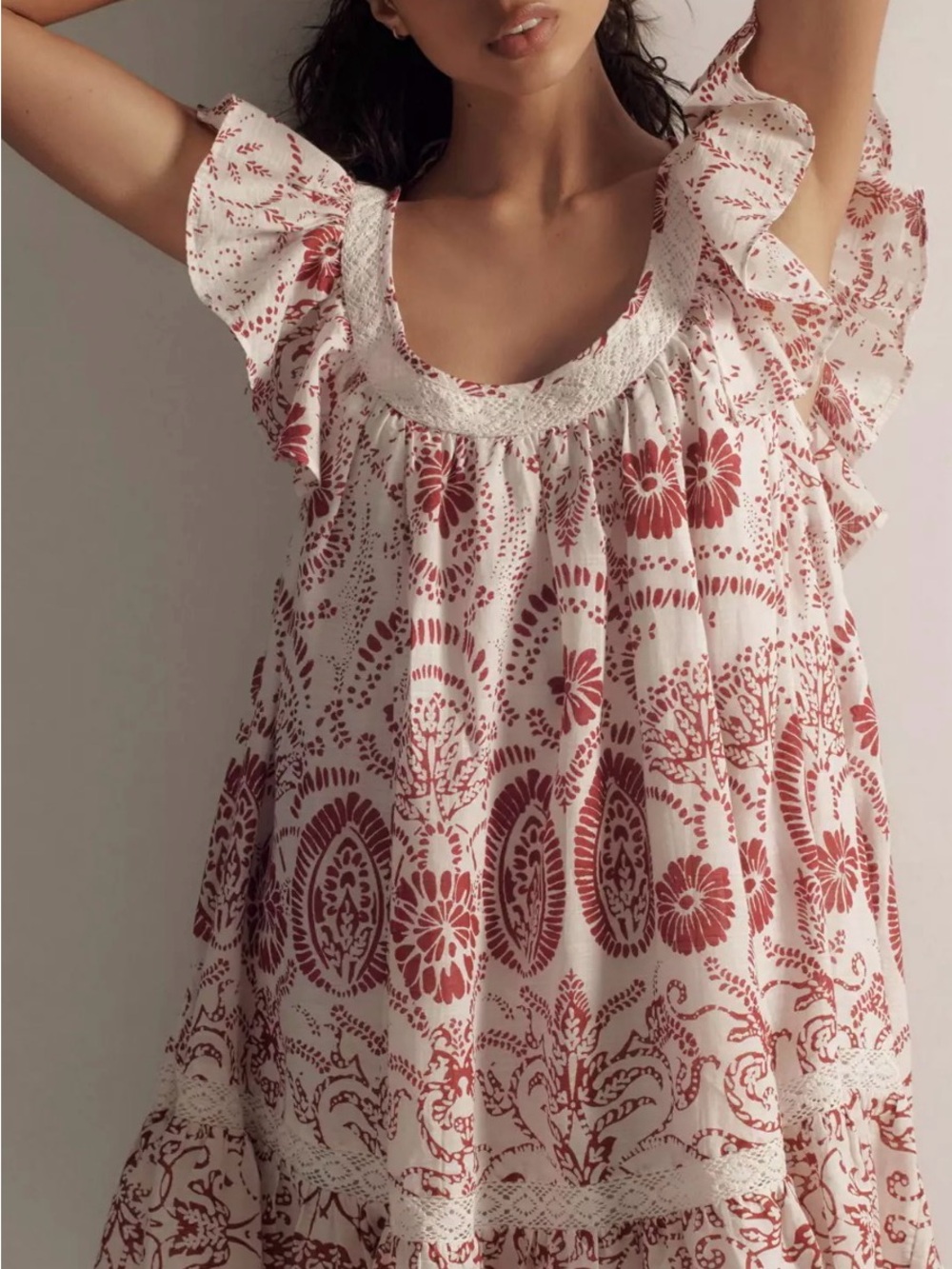 Maeve Flutter-Sleeve Babydoll Mini Dress